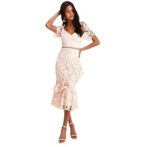 Lulus light pink briarwood lace midi dress